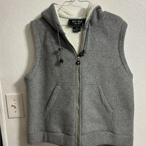 FU DA Gray Hooded Vest with Sherpa Lining XL